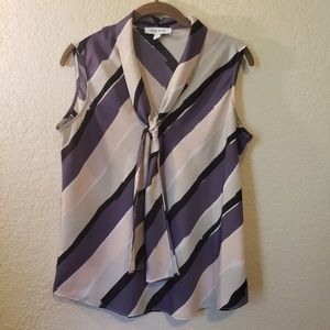 Nine West Women's Sleeveless Stripe Tie Neck Blouse Size Medium